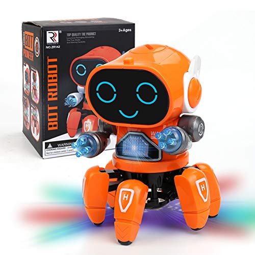 Robot Toy for Kids Electronic Musical Baby Toys Dancing Walking Singing Robot for Kids with LED Colorful Flashing Lights Spinning Robot Toy for Boys and Girls Orange