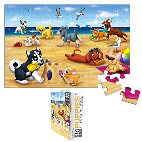 Floor Puzzles for Kids - 48-Piece Giant Floor Puzzle Puppies on The Beach Jumbo Jigsaw Puzzles for Toddlers Preschool Toy Puzzles for Kids Ages 3-5 2 x 3 Feet