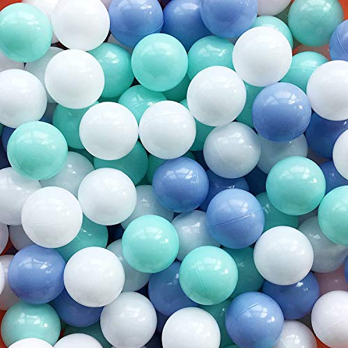 Thenese Pit Balls Crush Proof Plastic Childrens Toy Balls Macaron Ocean Balls Small Size 215 Inch Phthalate  BPA Free Pack of 100 WhiteGreenBlue