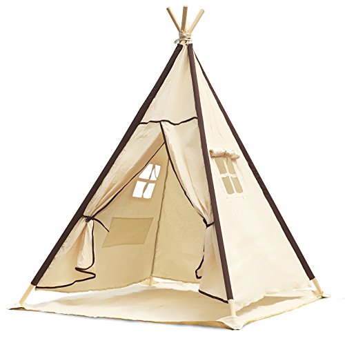 Lavievert Indian Canvas Teepee Children Playhouse Kids Play Tent for Indoor or Outdoor Play - Come with A Water Resistant Bottom Mat