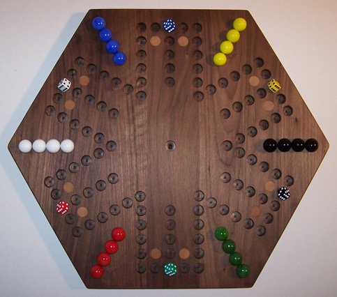 Charlies Woodshop W-1938alt-1 Wooden Marble Game Board - Black Walnut with 12 Birch Inlaid Spots