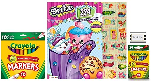 Shopkins 224pg Coloring and Activity Book with Over 30 Stickers Plus 24ct Crayola Crayons and 10ct Crayola Markers