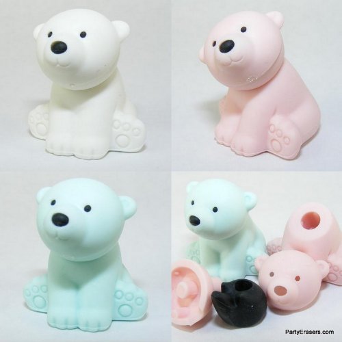 Iwako White Pink And Blue Polar Bears Japanese Puzzle Erasers