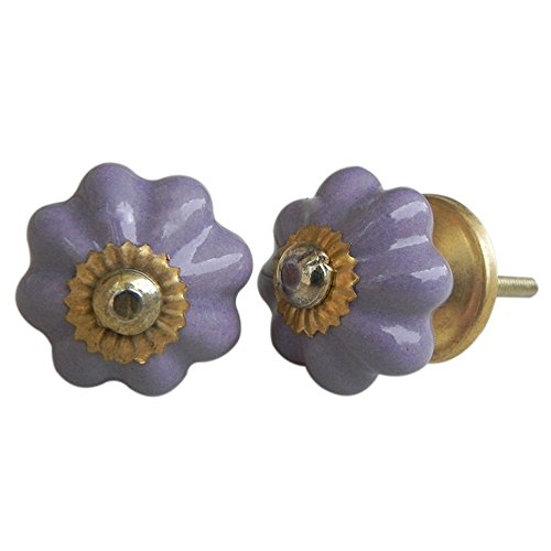 IndianShelf Handmade 20 Piece Ceramic Purple Solid Artistic Rust Free Vintage Knob Pulls for Drawer Dresser