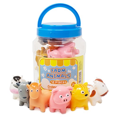 BOLEY 12-Piece Farm Animal Bath Bucket - Farm Animal Toys Features Cow Chicken Pig and More - Perfect Party Gift For Anyone Giving Educational Toys or Bath Toys For Toddlers